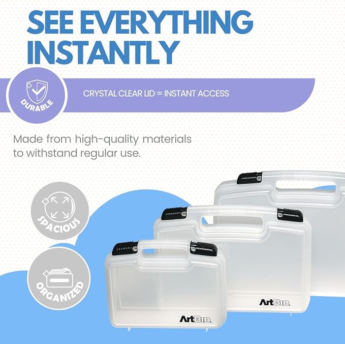 ArtBin 6972AB 10 inch Quick View Deep Base Carrying Case, Portable Art & Craft Organizer with Handle, [1] Plastic Storage Case, Translucent