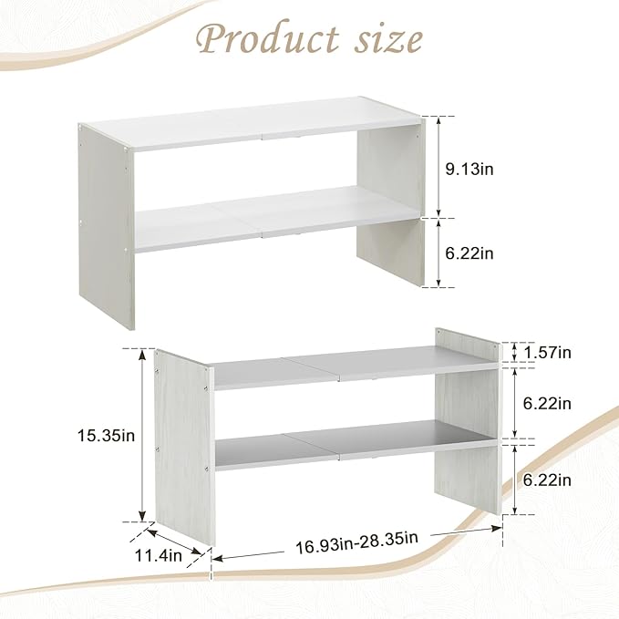 X-cosrack 2-Tier Shoe Rack Organizer for Closet, Expandable and Adjustable White Shoe Rack, Stackable Iron Wood Combination Shoe Storage Shelves for Closets, Entryway, Small Space, Hallway, Garage-NeatNest