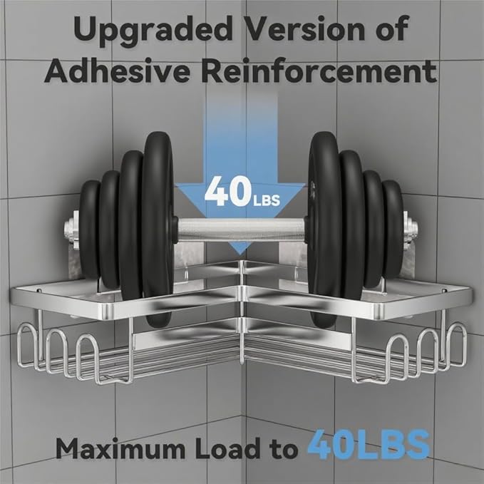 Adhesive Shower Caddy Shelf Organizer Rack,Rustproof Stainless Steel Bathroom Organizer with Large Capacity, No Drilling Corner Shower Shelves for Bathroom Storage & Home Decor