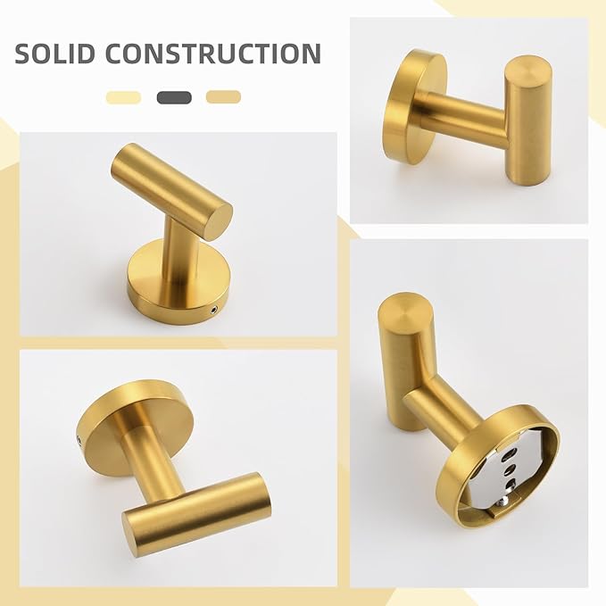 Angle Simple Bathroom Towel Hook, SUS304 Stainless Steel Bath Towel Holder, Robe Hook for Wall, Brushed Gold