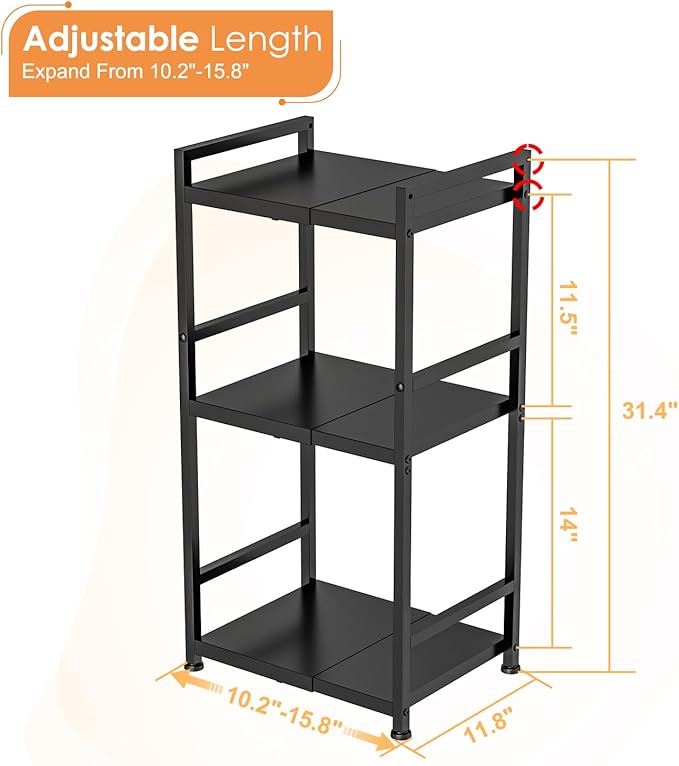 3-Tier Expandable Storage Shelves, 110LBS Heavy Duty Metal Shelving Unit, Adjustable Laundry Room Organization and Storage Shelf Rack,Ideal Narrow Bathroom Kitchen Laundry Room Organizer,Free-Standing-NeatNest