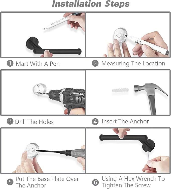 Cilee 8 Piece Matte Black Bathroom Hardware Set, 24inch Bathroom Towel bar+Towel Ring+Toilet Paper Holder+ Robe Towel Hook, SUS304 Stainless Steel Bathroom Accessory Set-NeatNest