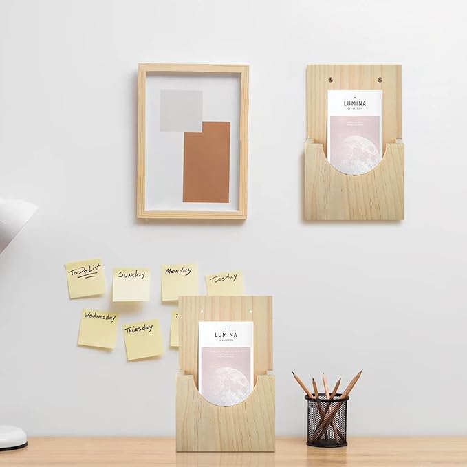 2-in-1 Wooden Wall Mount Pamphlet Holder - Hanging Display Stand for 4x6 Flyers & Trifold Brochures - Ideal for Office
