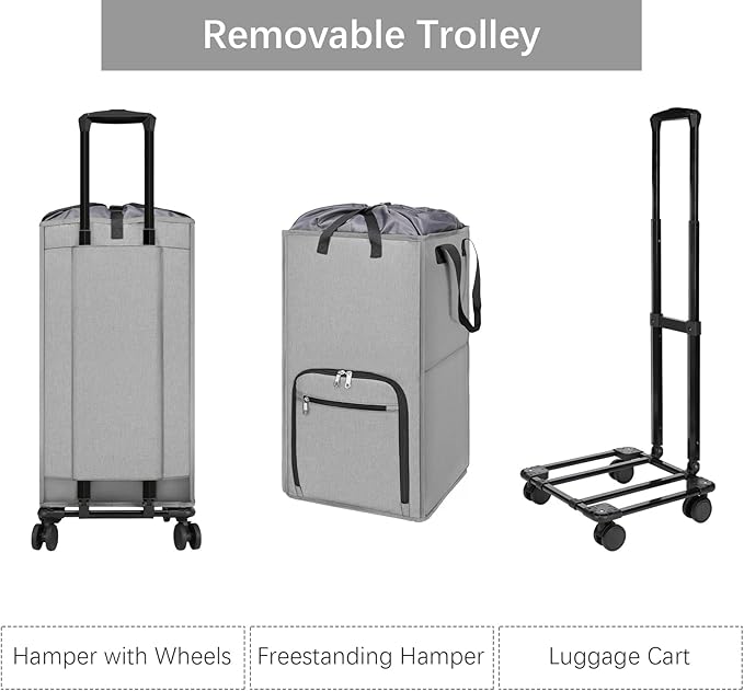 Bukere Rolling Laundry Hamper with Wheels, Large 90L Freestanding Collapsible Laundry Basket Bag for Clothes Storage, Heavy Duty Removable Wheeled Cart for College Dorm Apartment Laundry Room Bathroom-NeatNest