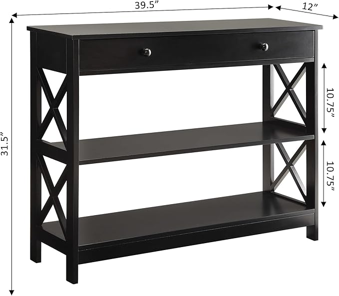 Convenience Concepts Oxford 1-Drawer Console Table 39.5" - Farmhouse Sofa Display with Storage Shelf For Living, Family, & Dining Room, Modern Entryway Hall Table for Kitchen, Bedroom, Black-NeatNest