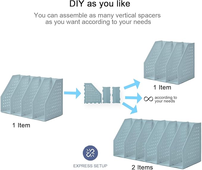 deli Collapsible Magazine File Holder 4 Vertical Compartment Binder Holder for Desk Organizer Adjustable Sturdy Binder Storage Organizer for Office School Home（Blue）-NeatNest