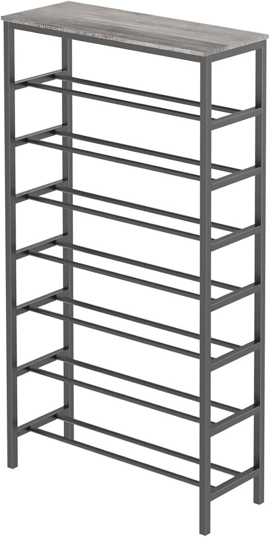 8 Tier Tall Shoe Rack, Large-Capacity Shoe Storage Organizer, Free Standing Shoe Shelf for Closet, Adjustable Metal Shoe Racks Organizer for 32 Pairs of Shoes, Charcoal and Black SS78BC-NeatNest