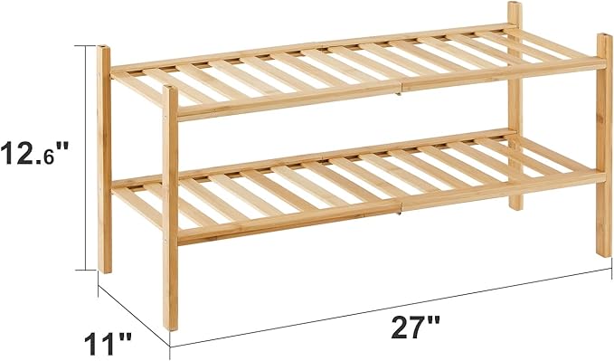 2-Tier Bamboo Shoe Rack for Entryway, Stackable | Heavy Duty | Multi-Function, Free Standing Shoe Racks for Bedroom Hallway Closet-NeatNest