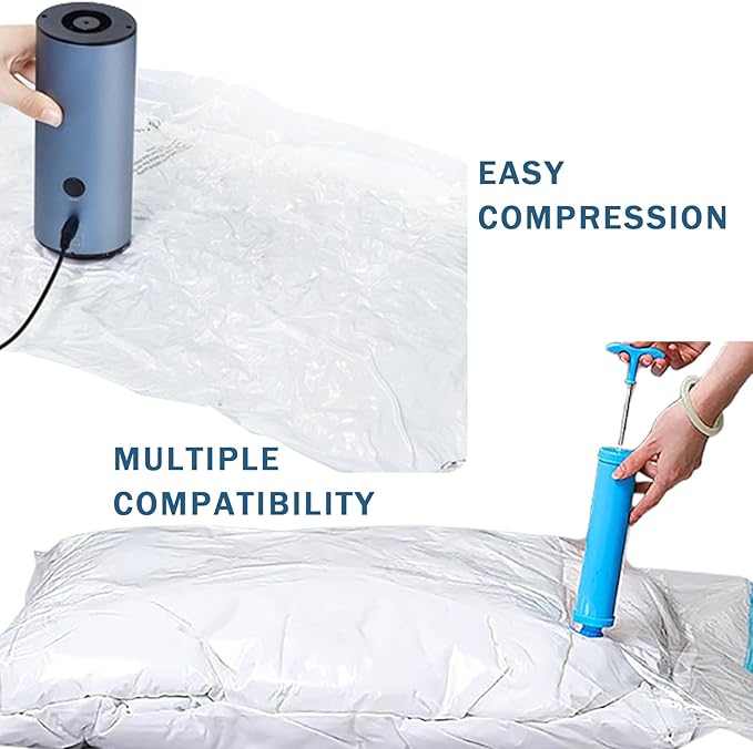 10 Pack 80% Space Saver Vacuum Storage Bags with Hand Pump, Sealer Clothes Storage for Travel, Clothing, Luggage, Blankets, Comforters, Saving More Closet Space (10-Jumbo)-NeatNest