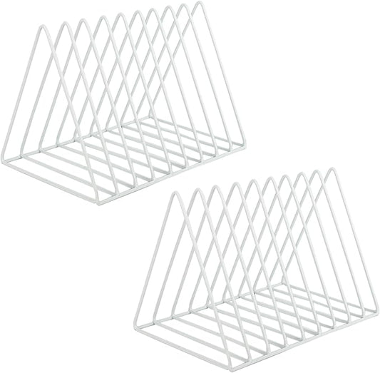 EASEPRES Vinyl Record Holder Storage, 9 Slot Metal Magazine Book Album Display Rack, Stylish Triangle Desktop File Sorter Organizer for Home Office, White Pack of 2