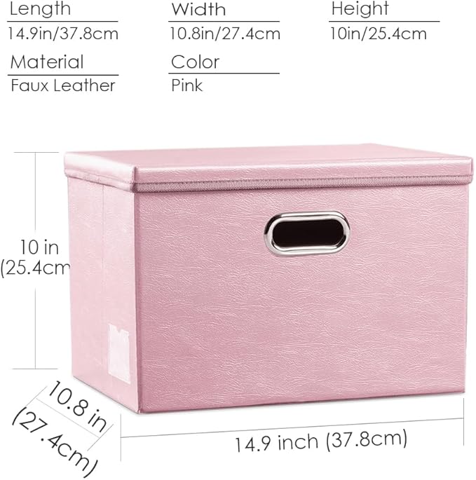 PRANDOM Foldable Storage Bins with Lids [5-Pack] Leather Fabric Collapsible Storage Boxes Organizer Containers Baskets Cube with Cover for Bedroom Closet Office Nursery Pink (14.9x10.8x10)-NeatNest