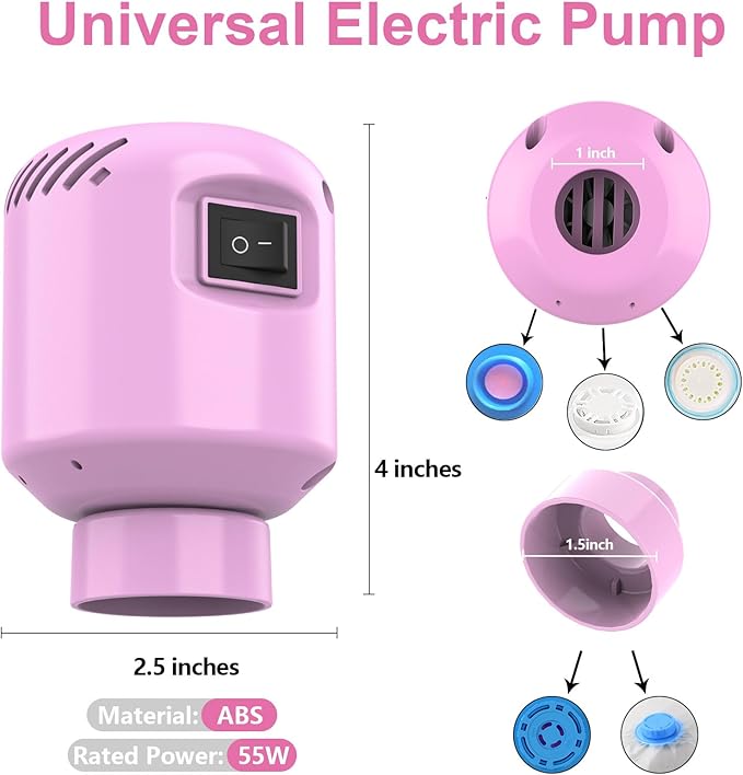 Electric Vacuum Pump for Storage Bags - 55W Fast Compression, Universal for Bags Under 1.5'', Auto Voltage 100V-240V, Portable Space Saver for Travel/Home, Pink-NeatNest