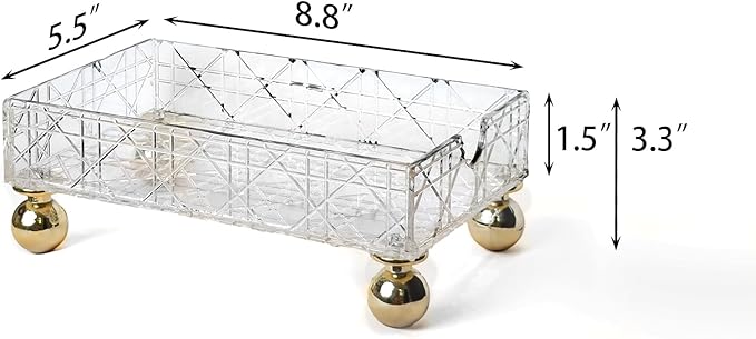 Bathroom Tray Countertop Transparent Makeup Organizer Storage Box Acrylic Vanity Tra with Feet Geometric Texture Waterproof Makeup Organizer Countertop Storage for Hotel Home Bathroom Counter Tray