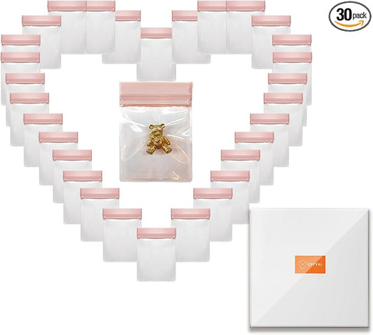 30 PCS Clear Plastic EVA Anti Tarnish Jewelry Storage Bags, Zip Ziplock Jewelry Pouches for Selling & Gift, Little Mini Travel Organizer for Ring Earing Chain Bracelet (M)-NeatNest