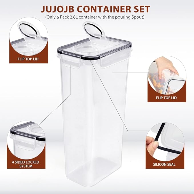 64 PCS Airtight Food Storage Containers With Lids BPA Free,6 Pack With Pouring Spout Cereal Containers Storage for Kitchen Pantry Organization and Storage,Dishwasher safe,Labels Marker-NeatNest