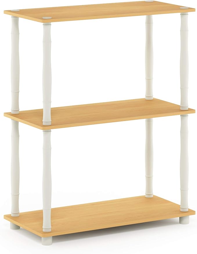 Furinno Turn-N-Tube 3-Tier Compact Multipurpose Shelf Display Rack with Classic Tube, Beech/White-NeatNest