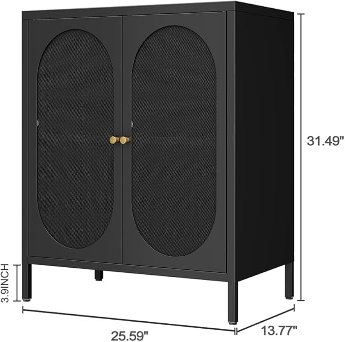 2 Door Metal Mesh Storage Cabinet with 1 Adjustable Shelves-Steel Locker Cabinet for Living Room, Bedroom, Hallway, Office Room, Home, Hotel, Kitchen, Garage, 2-Tier (Mesh Door, Black)
