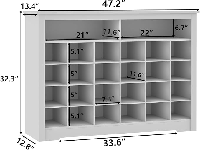 5-Tier Storage Cabinet for Entryway, Modern Shoe Rack with 26 Cubbies, Freestanding Shoe Organizer with 24 Pair Shoe Storage Cabinet for Hallway,Bedroom,Living Room(White-NeatNest
