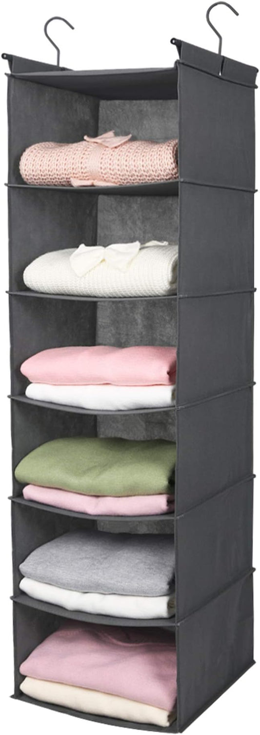 MAX Houser 6 Tier Shelf Hanging Closet Organizer, Closet Hanging Shelf with 2 Sturdy Hooks for Storage, Foldable (Grey)-NeatNest