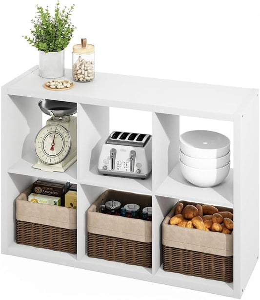 Furinno Hermite 6-Cube Open Shelves Kitchen Storage, Kitchen Island, Bakers Rack, Buffet Sideboard, White-NeatNest