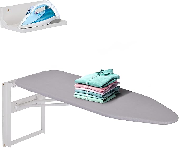 Ivation Wall-Mounted Ironing Board With Storage Shelf, Foldable 36.2” x 12.2”, Fold Down Ironing Station for Home, Apartment &, Easy-Release Lever, Removable Cotton Cover & Dorms, Hardware Included