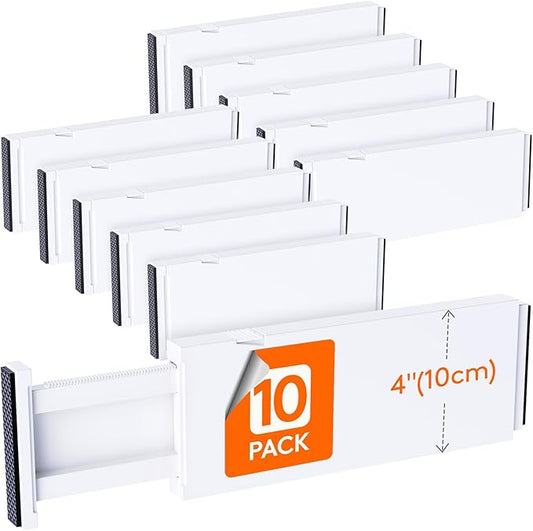 Lifewit 10 Pack Drawer Dividers 4" High,11-17" Adjustable Dresser Drawer Organizers for Clothes, Expandable Dresser Separators in Bedroom/Bathroom/Kitchen/Vanity/Office Organization and Storage, White-NeatNest