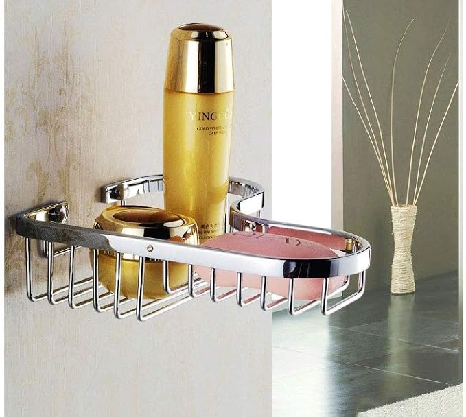 Shower Caddy Basket,Corner Shower Shelf Soap Holder,Brass Wire Basket for Inside Shower Wall Storage Bathroom Organizer in Polished Chrome