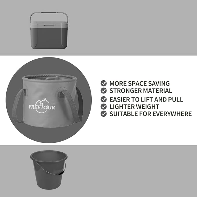 Baiao Collapsible Bucket 5 Gallon, Portable Collapsible Bucket with Handle, Folding Water Container for Fishing Camping Beach Hiking Home Travel Car Washing(Grey 20L)-NeatNest