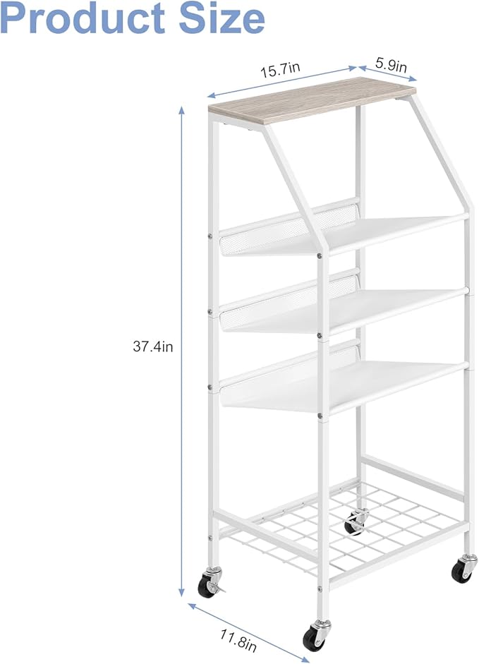 5 Tier Bathroom Towel Rack Cart with Wheels Metal Wood Rolling Utility Cart with Storage Shelves for Home Living Room Bedroom Kitchen, White