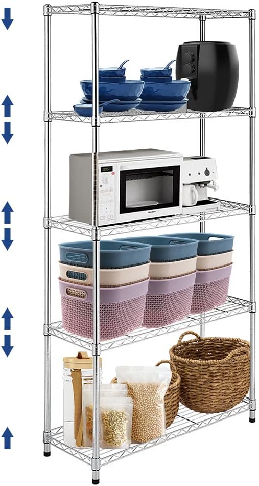 BNSPLY 5 Tier Wire Shelving Unit, Height Adjustable Wire Shelves with NSF Certified, Metal Storage Rack Shelf Unit for Laundry, Kitchen, Bathroom, Pantry, Closet (14" D x 35.5" W x 71" H, Chrome)-NeatNest