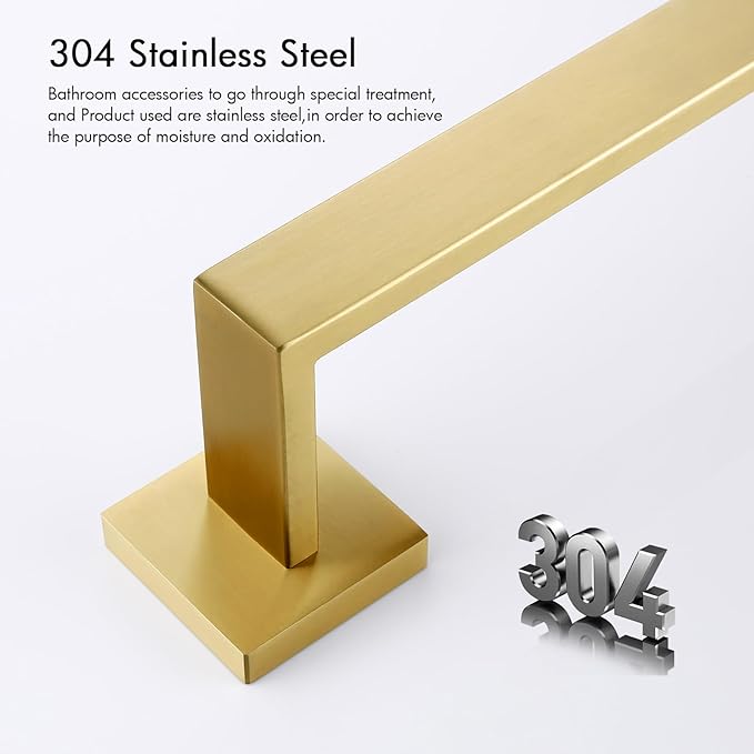Bagnolux 22 Inch Gold Bathroom Accessories, Gold Towel Rack for Bathroom Wall Mounted Towel Bar, Heavy Duty Modern Brushed Brass Towel Holder Wall Single Towel Rod (Total Length 23.6-Inch)