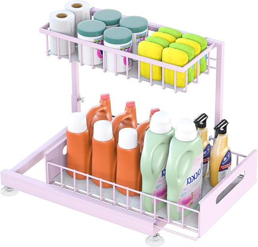 Under Sink Organizer Storage 2-Tier Premium Metal Pull-Out Racks, Height Adjustable, Easy Installation | Kitchen & Bathroom Organizers Pack of 1-NeatNest