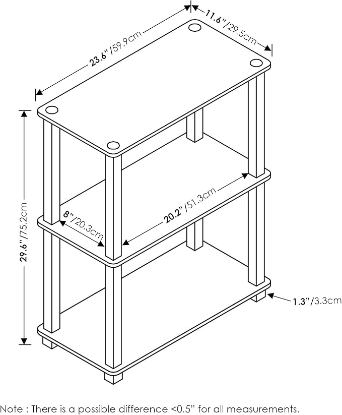 Furinno Turn-S-Tube 3-Tier Compact Multipurpose Shelf Display Rack with Square Tube, Amber Pine/Black-NeatNest