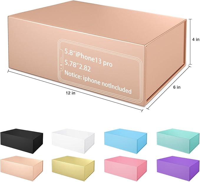 Gift Box 12" x 6" x 4" with Magnetic Closure Lid Gifts Boxe for Presents,Bridesmaid Gifts Boxes,Cute Box,Birthday Gift Boxe,Luxury for Gifts Packaging, Magnetic Gift Boxes for Wrapping Gifts (Rose Gold)-NeatNest
