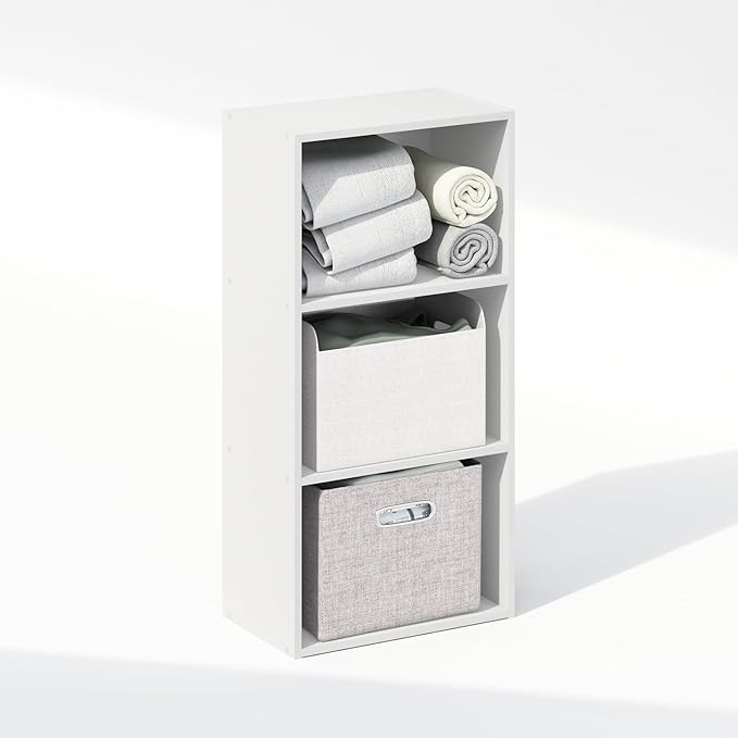 Furinno Reed 3-Tier Open Shelf Multipurpose Closet & Clothing Storage, Storage Organizer, White-NeatNest