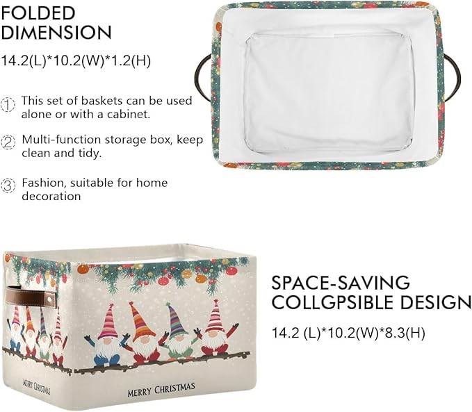 Cute Snow Dot Storage Basket,Large Storage Bin Fabric Collapsible Organizer Bag with Handles 15x11x9.5 inch-NeatNest