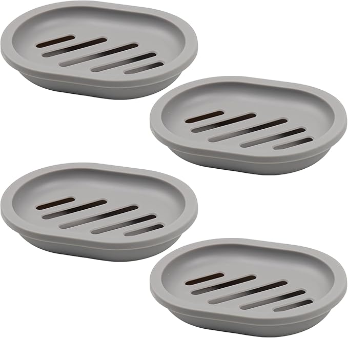 ELANE 4PCS Shower Soap Holder,Soap Dish with Drainage, Plastic Soap Box,Bar Soap Holder for Shower Bathroom Kitchen (Grey)-NeatNest