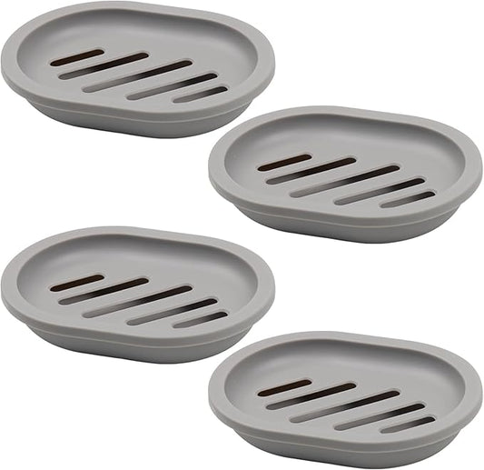 ELANE 4PCS Shower Soap Holder,Soap Dish with Drainage, Plastic Soap Box,Bar Soap Holder for Shower Bathroom Kitchen (Grey)-NeatNest