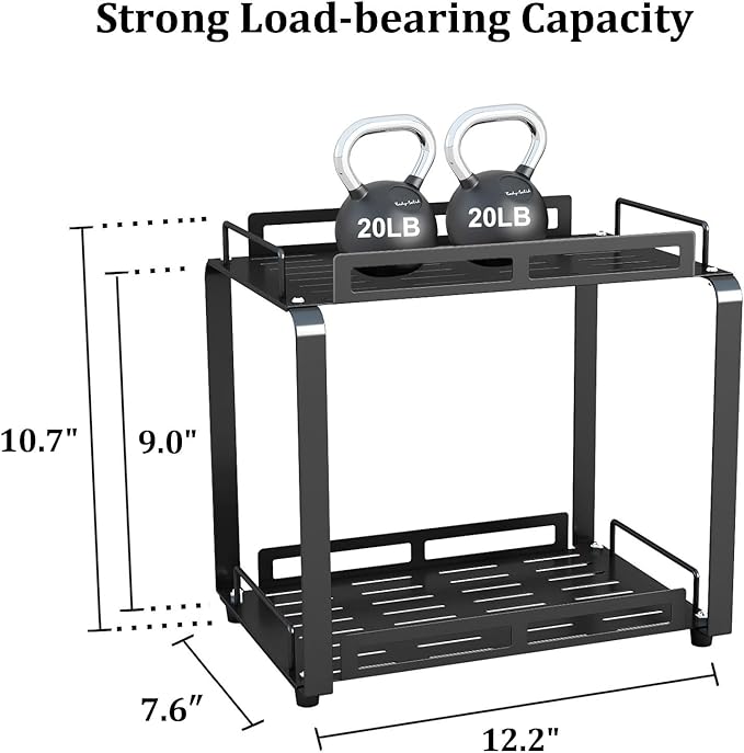Bathroom Counter Organizer, Large 2 Tier Bathroom Countertop Organizer Rack with 2 Toothbrush Holder for Men, Metal Standing Toiletries Caddy Shelf, Black, 12.2''L x 7.6''W