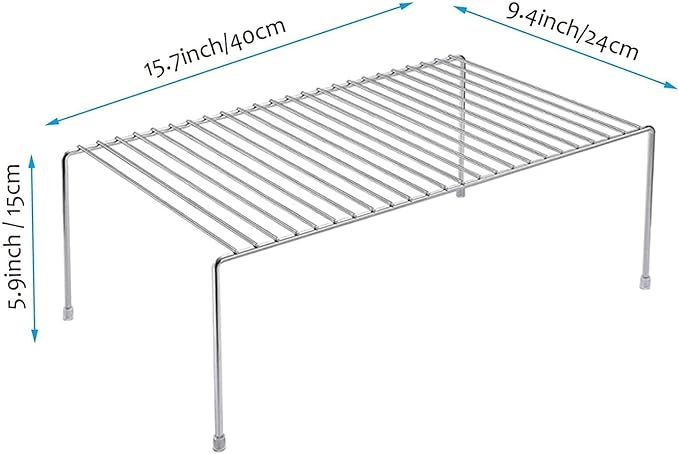 Kitchen Cabinet Shelf Organizer Set of 3, Large (15.7 x 9.4 inch) Metal Wire Pantry Storage Shelves, Dish Plate Racks for Cabinets, Freezer, Counter, Cupboard Organizers and Storage, Chrome