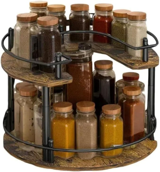 2-Tier Wooden Lazy Susan Turntable Organizer for Cabinet, Table Top, Kitchen, Pantry, Bathroom, Vanity Countertop, Rotating Wood Lazy Susans Rack for Spice, Seasoning Storage Organization(Round)-NeatNest