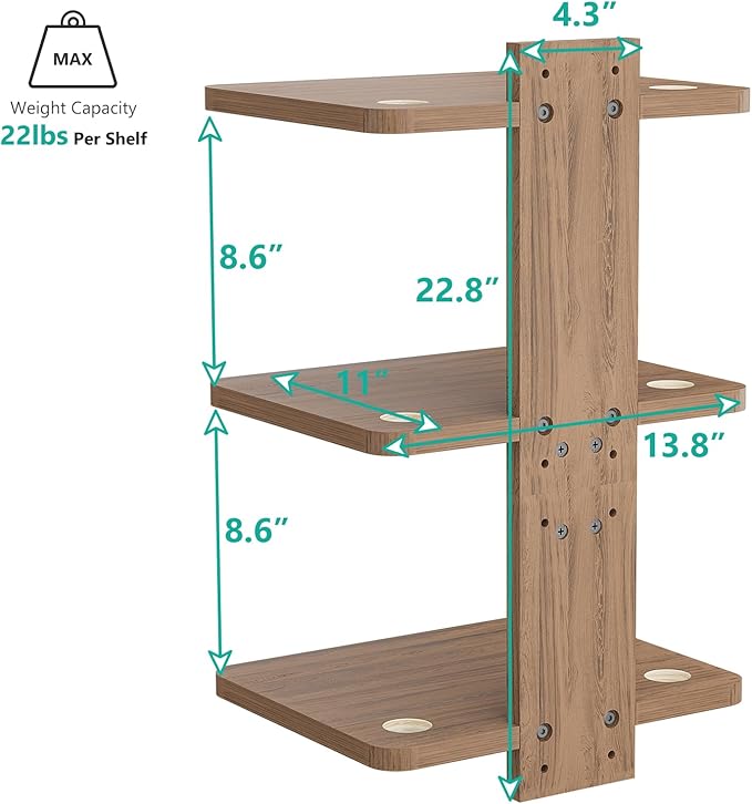 WALI Floating TV Shelves for Wall, Projector Shelf Holds Up to 22lbs, Wooden Wall Mounted Shelves for DVD Players, Cable Boxes,Game Consoles, Living Room Decor Accessories (CS303N), 3 Shelf, Wood