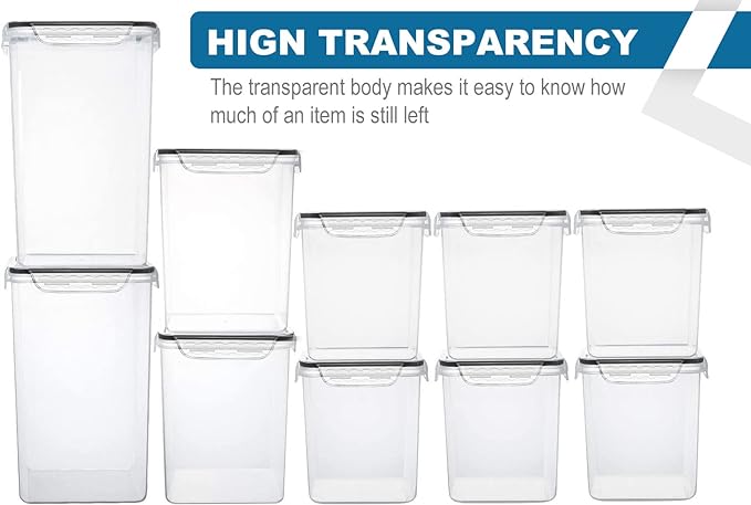 VERONES Large Tall Airtight Food Storage Containers, 10 PACK Plastic Airtight Kitchen & Pantry Organization, Ideal for Flour & Sugar Plastic Canisters with Labels