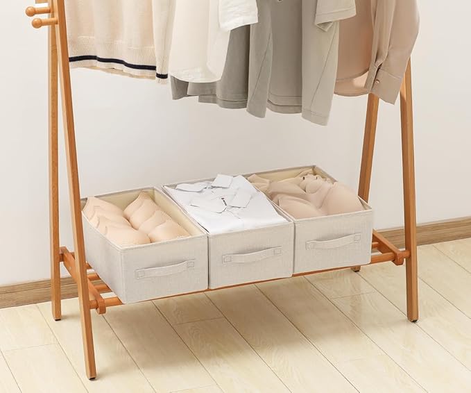 ALYER Collapsible Fabric Storage Organizer with Handles,Shelf Bins Box Container for Bedroom Office Closet Babies Nursery Toys Books Clothes (Beige,16.2" x 9.5" x 6.7")