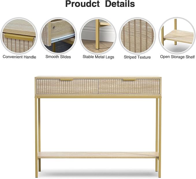 Anmytek Console Table with Storage, Wood Entryway Table with 2 Drawers, Narrow Long Sofa Table Hallway Foyer Table with Storage Shelves Behind Couch Table for Living Room, H0117-NeatNest