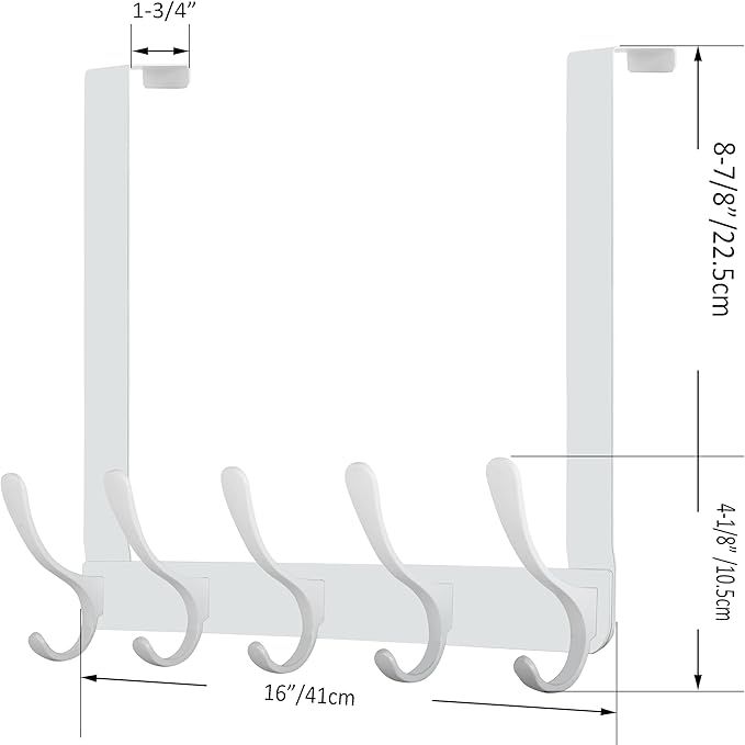 WEBI Over The Door Hook 5 Coat Hooks,Over The Door Towel Rack,Door Hanger Coat Rack Towel Hanger for Hanging Coats,Clothes,Back of Bathroom,White
