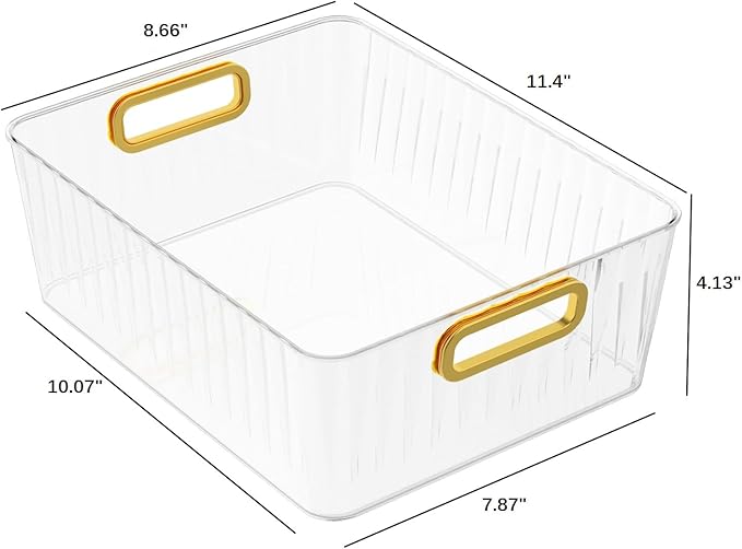 4 Packs Clear Plastic Storage Bin, Pantry Organizer Bin for Refrigerator, Kitchen, Freezer Organization