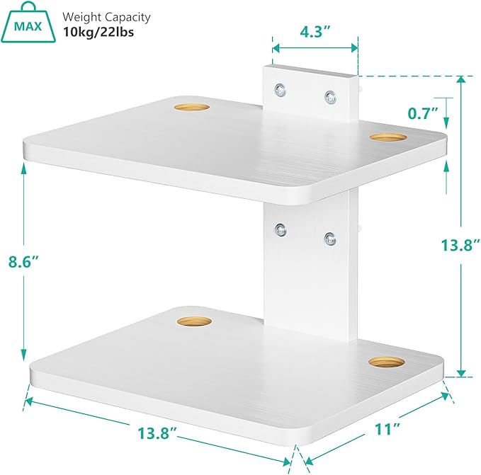 WALI Floating TV Shelf, Holds Up to 22lbs, Wooden Wall Mounted Shelves for DVD Players, Cable Boxes, Routers, Game Consoles, Living Room Decor Accessories (CS202NW), 2 Shelf, White