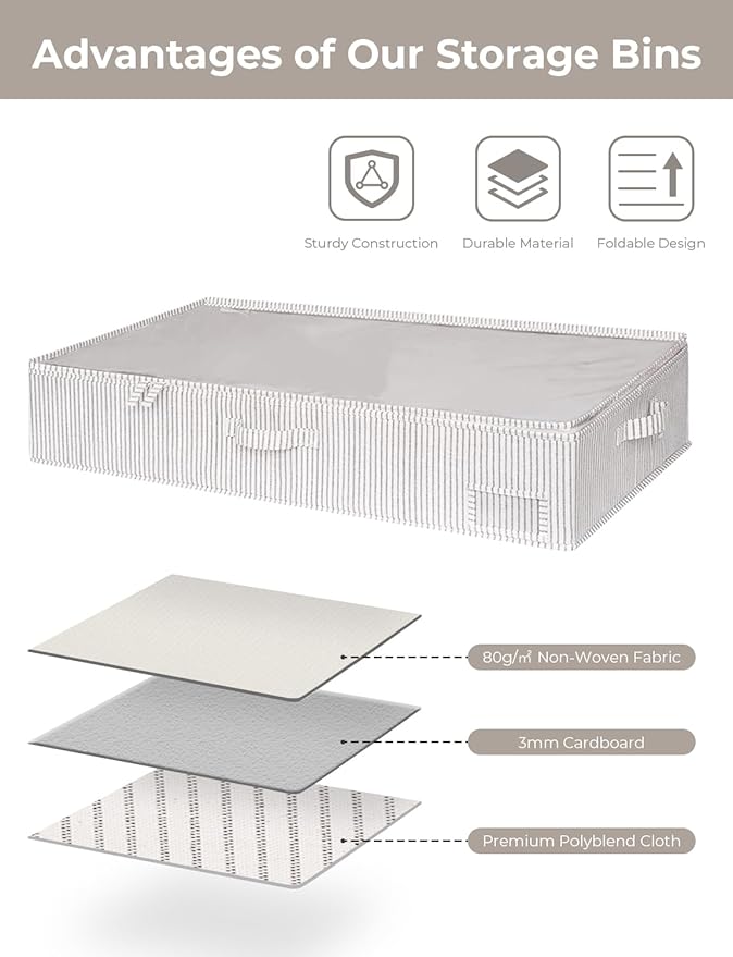 StorageWorks Extra Large Under Bed Storage Containers with Handles and Label Holder, 2 Pack Ultra-thick Fabric Underbed Bins, Closet Organizer for Clothes, Blankets, Sweater-NeatNest