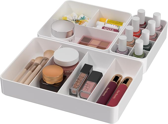 CHANCETSUI Drawer Organizer White Sorting Trays: Stackable Bins Minimalist Design Storage for Home Use-NeatNest